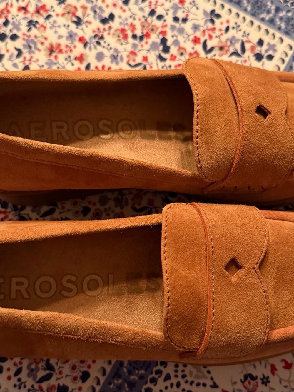 AEROSOLES Women's Suede Loafers in Cognac Brown